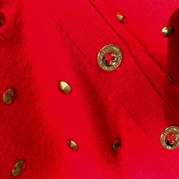 Vintage Y2K Cherry Red Gold Studded 4 Button Slightly Oversized Cardigan Size M - Picture 5 of 8